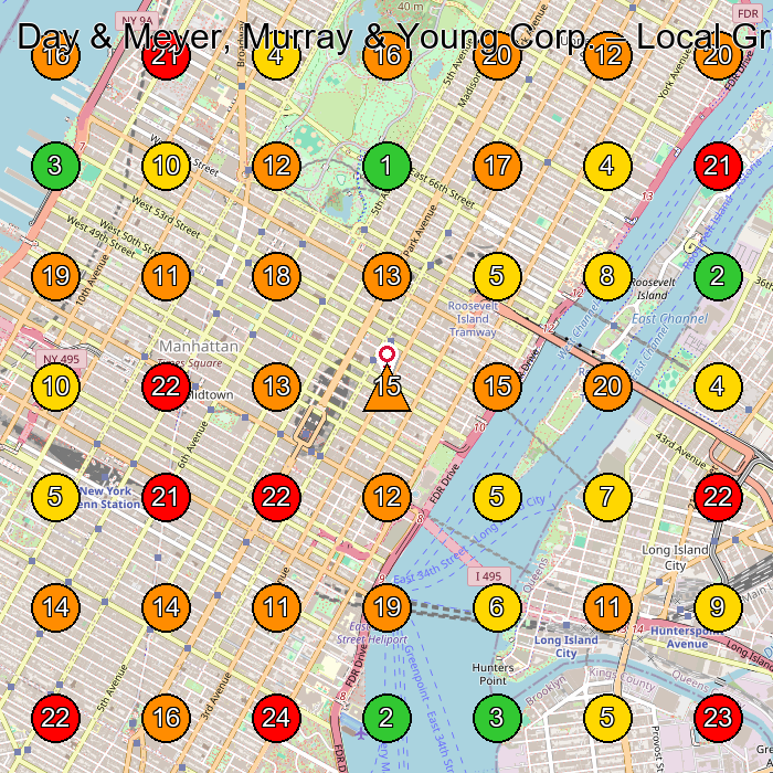 Day & Meyer, Murray & Young Corp. Moving And Storage Service GeoGrid ranking map for New York NY